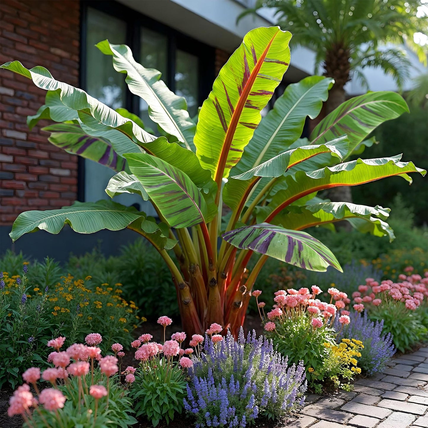 Green boutiQ - Fruitplant - Bananen plant - Musa sikkemensis Red Tiger - Winterhard - 2 planten - Pot 17cm Hoogte 40cm