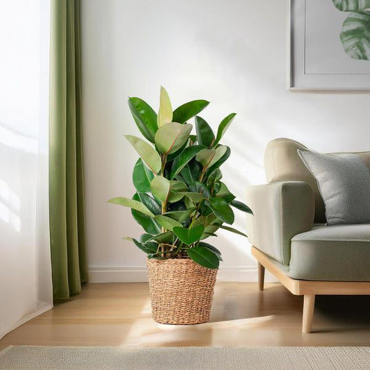 Ficus Elastica Robusta XL met mand Torun - ↕90cm - Ø27 - Sierplantenshop